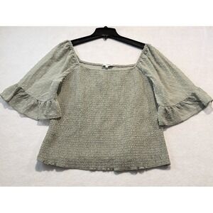Siren Lily Sage Green Smocked Square Neck Ruffle Sleeve Blouse Top Plus Size 2X